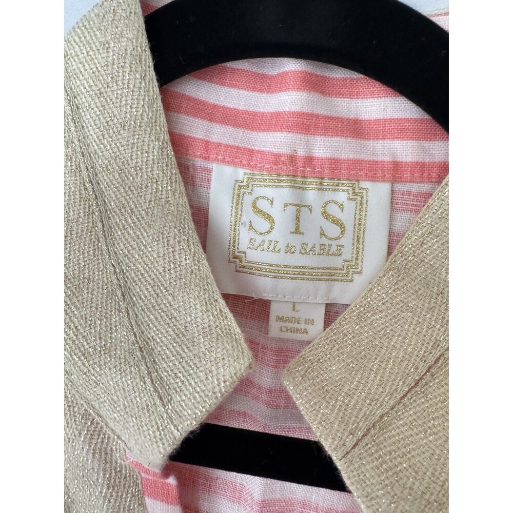 Sail to Sable 100% Linen Tunic Mini Dress With Golden Trim - Picture 6 of 9
